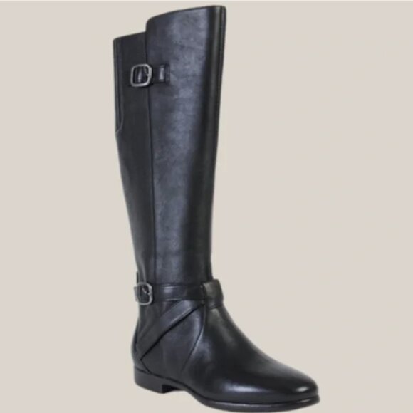 UGG Beryl Black Tall Adjustable Calf Riding Boot Cross Strap Sz 8.5 - Picture 1 of 12